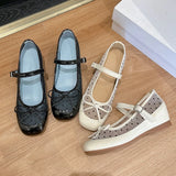ADVBRIDGE  -  Sweet Mesh Polka Dot Mary Jane Shoes Women Summer Breathable Round Toe Ballet Flats Comfort Soft Sole Heightening Single Shoes