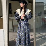 Advbridge  Chic French Vintage Robes Lace Splicing Point Collar Floral Dresses Loose Puff Sleeve Long Dress Female Fashion Vestido