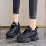 Advbridge Chunky Platform Sneakers for Women Lace-Up Air Cushion Vulcanized Shoes Female Pu Leather Thick Bottom Non-Slip Sports Shoes