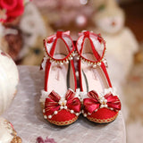Advbridge Original Lolita Shoes Chinese Red Chinese Style High Heel Lolita Wedding Shoes Sweet Flower Wedding Shoes Heel Height 6cm