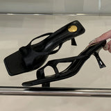 ADVBRIDGE  -  Fashion Square Toe Narrow Band Women Sandals Sexy Open Toe Thin Heel Slide Sandals Simple Comfort Non-slip Summer Women Sandals