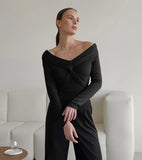 Advbridge aspen outfit winter Draped Slash Neck Top