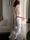 Advbridge  -  Summer New Women Elegent Slim Party Prom Print Ruffles Dress Female Fashion French Retro One Piece Clothes Vestidos