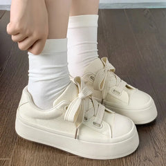 ADVBRIDGE  -  Minimalist Style Canvas Shoes Solid Color Thick Sole Womens Casual Shoes Fashions Low-top Lace Up Shoes for Ladies