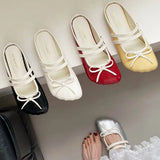 ADVBRIDGE  -  Sweet Bow Round Toe Women Sandals Narrow Band Non-slip Flat Sandals Summer Fashion Comfortable Patent Leather Mary Jane Shoes
