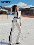 Advbridge Winter Patchwork Ski Jumpsuits For Women Long Sleeve Waterproof Windproof Skiing Overall Female Elegant Skateboard Jumpsuit