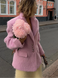 Advbridge Women Pink Woolen Lapel Blazer Coat Fashion Elegant Long Sleeves Pocket Single Breast Overcoat 2024 Female High Street Outwear