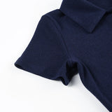 ADVBRIDGE  -  2025 Sexy Polo Neck Knitted Single Breasted Short Sleeve Bodycon Contrasting Maxi Dresses Women's Casual Stylish Streetwear