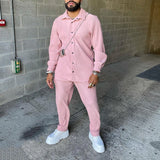 Advbridge Spring Autumn Buttoned Shirts&Long Pants Sets Fashion Solid Corduroy Two-piece Tracksuit Sportwear Men Long Sleeve Loose Outfits