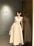 ADVBRIDGE  -  Spring Summer 2025 Pink Elegant Evening Woman Dress French Bow Pleated Square-Collar Length Dresses Abend Kleider New Vestidos