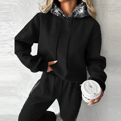 Advbridge Fashion Casual Long Sleeve Warm Set New Sequin Patchwork Hooded Tops+Long Pants Outfits Spring Autumn Tracksuit Loose Sports Set