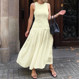ADVBRIDGE  -  Summer French Sleeveless Vest Dress Pleated Stitching Women's Casual Dress