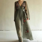 ADVBRIDGE  -  Fall/Winter New V-Neck Print Long Sleeve Long V-Neck Dress Long Skirt Women's Pullover New V-Dress Wear Outside