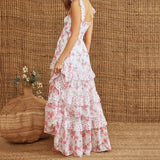 ADVBRIDGE  -  y2k Floral Dress Women Sexy Tie-Shoulder Sleeveless Multi-Layered Ruffled Trim Smocked A Line Dress Beach Party Dresses