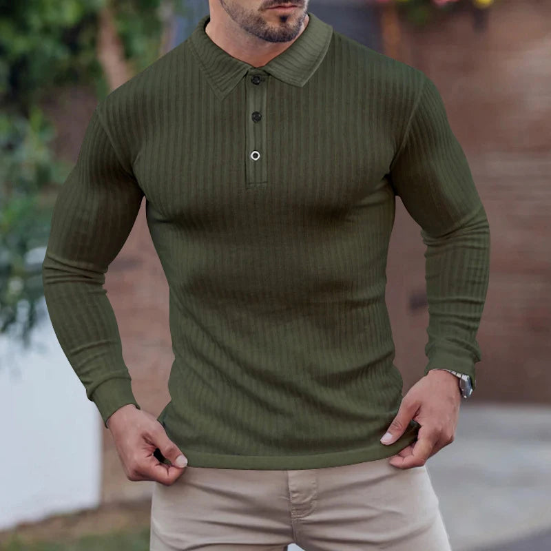 Advbridge New Men Clothing Casual Gym Long Sleeve Button Pullover Top Male Fashion Men Autumn Shirts Solid Texture Slim Polos Shirt