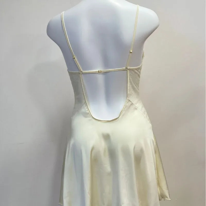 ADVBRIDGE  -  Beauty Back Nightgowns Women Sleepwear Sexy Lingerie V-neck Suspender Nightdress Female Slim Waist Thin with Chest Pad Nighties