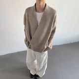 Advbridge American High Street Fashion Solid Color Sweater Jacket Autumn And Winter Irregular Oblique Button V-Neck Cardigan Sweater Men