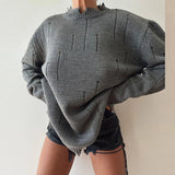 Advbridge Early Autumn Hollow Out Jumper Top OL Round Neck Loose Lady Sweater All Match Women Long Sleeve Solid Knitted Pullover