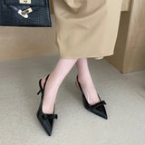 ADVBRIDGE  -  Red Low Heels Women Bow Shoes Burgundy Heels Comfort Ladies Pointed Toe Slingback Pumps Summer Office Shoes Zapatos De Mujer