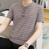ADVBRIDGE  -  Short-sleeved Thin Ice Silk New Striped Half-sleeved Summer V-neck Top Popular Men's T-shirt