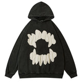 Advbridge Vintage Mens Hoodie Sweatshirt Y2K Grunge Hip Hop Ripped Embroidery Teeth Patch Hooded Streetwear Harajuku Punk Gothic Pullover