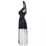 Advbridge  Women Adult Horror Bride Sleeveless Dress with Wedding Veil Lace Gloves Halloween Cosplay Devil for Vampire Witch
