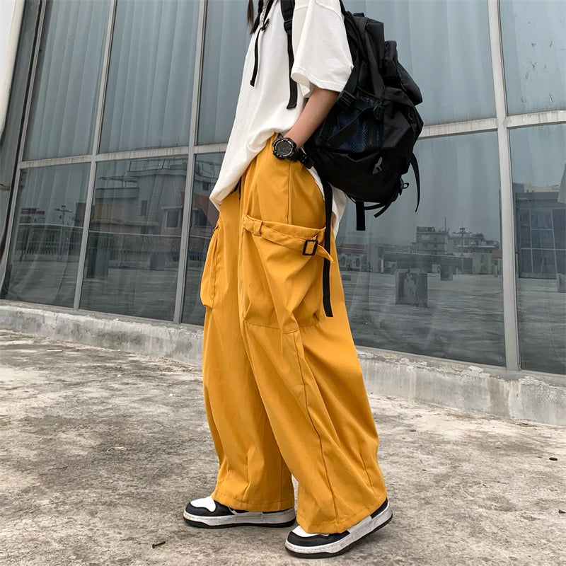 Advbridge  -  Women's Elastic Waist Loose Casual Thin Cargo Pants Hip Hop Street Unisex Style Female High Waist Straight Wide Leg Trousers