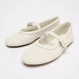 ADVBRIDGE  -  Women Ballet Flats Shoes Female Weave Slip-On Shoes Woman Shallow Mouth Buckle Round Toe Sandals Elegant Party Mary Jane Shoes