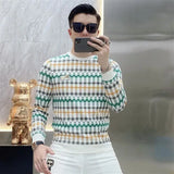 Advbridge Men Clothing Trendy Plaid Print Business Casual Slim Sweatshirts Male Korean Round Neck Long Sleeve Slim Pullover Tops Sudadera
