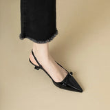 Advbridge 2024 New Summer French Wine Red Pointed Patent Leather Mid-heel Overhead Sandals for Women Retro Skinny Heel Back Empty Shoes