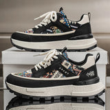 ADVBRIDGE  -  Harajuku Style Blue High Top Sneakers Men EspadrillesBreathable Vulcanized Sneaker New Designer Print Canvas Shoes for Men