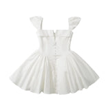 Advbridge Summer Women Sexy Fit And Flare White Mini Dresses Short Sleeve Low Waist Elegant Party Dress Ladies Bridesmaids Robe