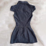 ADVBRIDGE  -  Girl Retro Denim Dress 2025 Summer Y2k Short Sleeve Button Streetwear Fashion Slim Fit Short Dresses Women's Mini Skirt