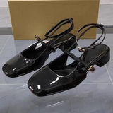 Advbridge Retro Square Toe Women Mary Jane Shoes 2025 Summer Fashion Ankle Strap Thick Heels Elegant Black Slingbacks Ladies Sandals