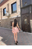 Advbridge Summer Women Sleeveless Sweet Pink Print Beach Dress Female Slim Holiday  Halter Mini Dress Tierred Birthday Party Dress