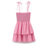 ADVBRIDGE  -  Pink Plaid Tiered Mini Dress Women Summer Lace-up Sleeveless A-line Vestidos Sweet Fashion Casual Simple Short Dresses 2025 New