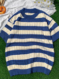 ADVBRIDGE  -  Striped Men'S Tee Clothing Cartoon Home Tee Clothing Popular Youth Contrast Color T Shirt Retro Funny Short Sleeve Q242