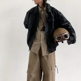 Advbridge Autumn Japanese neutral retro PU leather motorcycle jacket loose faux leather coat double chest pocket lapel couple jacket