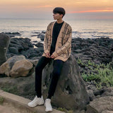 ADVBRIDGE Men's Spring Autumn New Sweater Loose V-neck Coats Male Single-breasted Knitted Outwear Men Plaid Cardigan Coats V100
