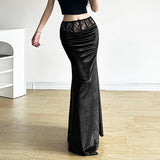 Advbridge  Goth Dark Elegant Mall Gothic Velvet Trumpet Skirts Y2k Partywear Lace Patchwork Sexy Long Skirt Ladies Evening Black Slim Cloth