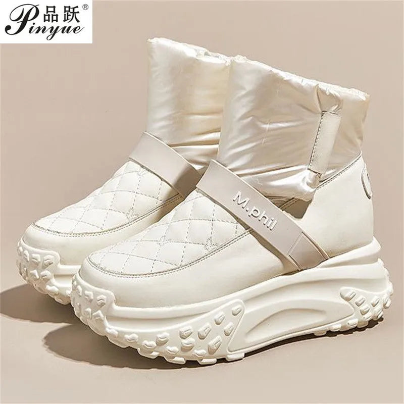 Advbridge 5cm 7cm Down Microfiber Leather Fashion Women Ankle Booties Platform Wedge Winter Plush Autumn Spring Lady Warm Shoes