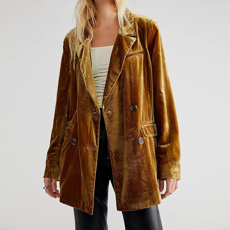 Advbridge New Fashion Long Sleeve Women Solid  Jackets Temperament Bright Velvet Blazer Coats Autumn Elegant Lapel Button Slim Cardigan