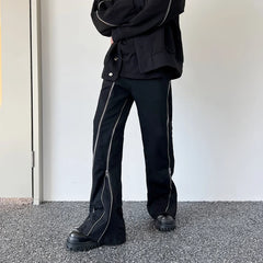 Advbridge Flare Pants Men Casual Daily Streetwear Spring Autumn Zipper Design Teenagers Trousers Fashion American Style Solid Simple Retro