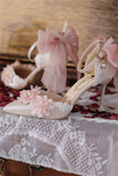 Advbridge French Sweet Vintage Girls Shoes Cosplay Pink Elegant Lace Flower Pearls Pointed Sandals Bandages Bowknot 8cm High Heel Shoes