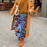 Advbridge Fashion Printed High Waist Loose Wide Legs Women's Jeans 2024 Spring and Autumn New Street Style Ripped Mop Jeans Female