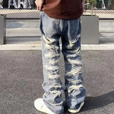 Advbridge American retro heavy industry destroyed erosion patch design jeans for men and women high street distressed cleanfit pants