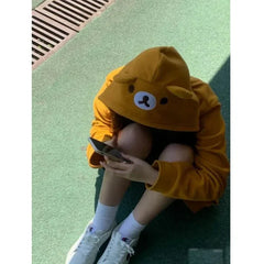 Advbridge Kawaii Zip Up Hoodies Women Oversized Japanese Girl Preppy Style Cute Bear Sweatshirts Sweet Lolita Embroidered Tops