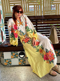 ADVBRIDGE  -  Print Linen Dress Women Elegant Loose Lace Up V Neck Vintage Vestidos Female 2024 Summer Long Sleeves Fashion High Waist Robe
