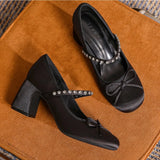 ADVBRIDGE  -  High Heels Women's Spring/Autumn New Butterfly Knot Water Diamond Strap Womens Shoes Round Head Mary Jane Single Shoes Women