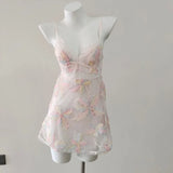 ADVBRIDGE  -  Sexy Pajamas Women's Sleepwear Lace Embroidered Embossed Flower Suspender Night Dress with Panty Set French Backless Nightgowns